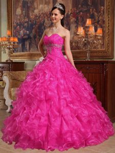 Hot Pink Sweetheart Ruffled Organza Sweet Sixteen Dresses
