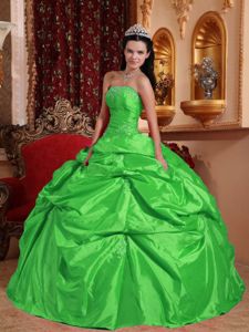 Green Taffeta Sweet Sixteen Dresses with Pick-ups