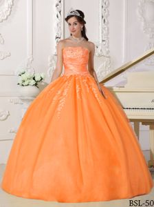 Orange Strapless Taffeta and Tulle Sweet Sixteen Dresses