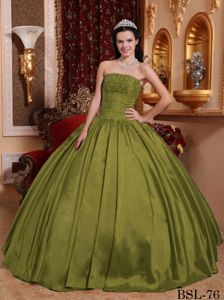 Olive Green Floor-length Taffeta Dress for Quinceaneras
