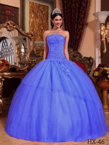 Purple Floor-length Tulle Quinceanera Dresses with Appliques