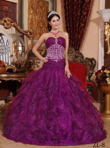 Purple Sweetheart Organza Quinceanera Dresses with Beading