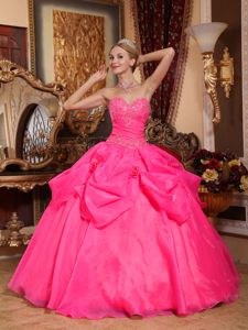 Hot Pink Taffeta and Organza Appliques Quinceanera Dresses