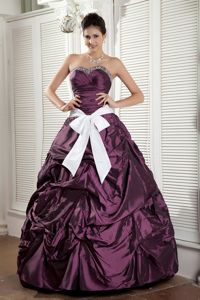 Dark Purple Ruched Taffeta Sweet 16 Dresses with White Belt