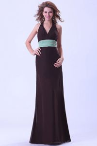 Halter Top Brown Backless Dama Dress With a Sash in Chiffon