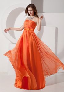 Strapless Empire Chiffon Dama Dress in Orange Red with Ruches