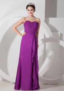 Empire Sweetheart Purple Chiffon Ruched and Ruffled Dama Dress