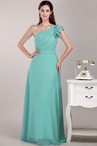 Turquoise Sheath One Shoulder Dama Dress with Decorated Strap
