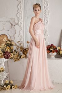 Baby Pink Empire One Shoulder Brush Train Formal Dresses For Dama