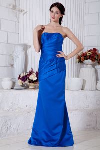 Royal Blue Column Strapless Pleats Prom Dresses For Dama Brush Train