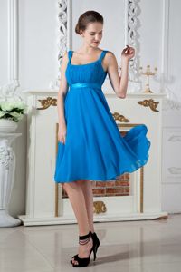 Teal Empire Straps Knee-length Chiffon Ruching Damas Dresses For Quince