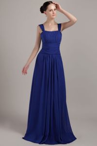 Royal Blue Straps Brush Train Chiffon Ruched Formal Dresses for Dama