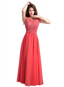 Low Price Scoop Cap Sleeves Zipper Mother of the Bride Dress Watermelon Red Chiffon