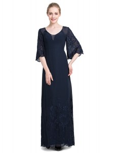 Best Selling Chiffon Half Sleeves Floor Length Mother of Groom Dress and Appliques