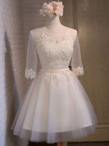 Artistic Scoop White Half Sleeves Organza Lace Up Mother of the Bride Dress for Prom