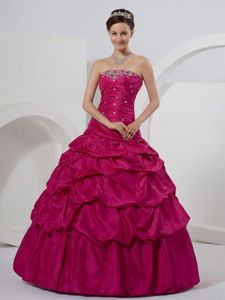 Fuchsia Taffeta Beaded Quinceanera Gown Dresses with Pick-ups