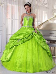 Latest Appliques Taffeta and Tulle Dress for Quince in Yellow Green