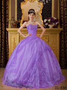 Fabulous Ruche Appliques Beaded Dress for Sweet 15 in Lilac
