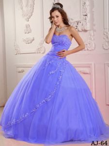 Sweet Lilac Sweetheart Tulle Sweet Fifteen Dresses with Appliques