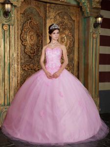 Baby Pink Tulle Appliques Quinceanera Party Dresses on Discount