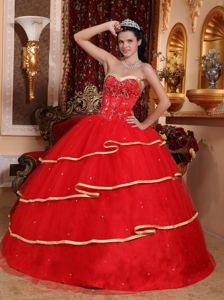 Red Ball Gown Embroidery Sweet 16 Dresses with Beading Hot Sale