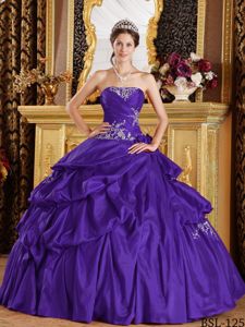 Purple Strapless Pick-ups Dresses for a Quinceanera Custom Made