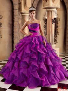 Elegant Multi-colored Strapless Dresses for a Quince with Ruffles