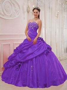 Purple Sweetheart Hand Made Flowers Ruffled Beading Dress for 16