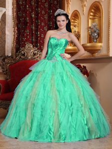 Beautiful Apple Green Sweetheart Beading Ruffles Quinceanera Gowns