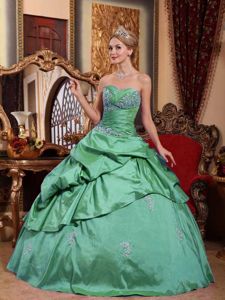 Turquoise Sweetheart Ruches and Appliques Pick-ups Quinces Dresses
