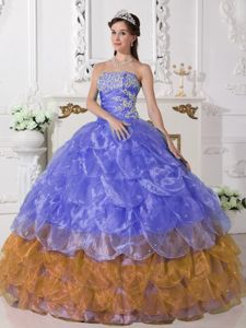 Two-toned Appliques and Pick-ups Tiered Strapless Quinces Dresses