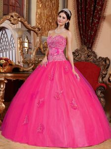 Beautiful Hot Pink Sweetheart Appliques Beading Quinceanera Gowns
