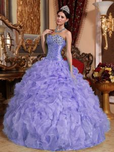 Lavender Sweetheart Beading and Ruffles Organza Quinces Dresses
