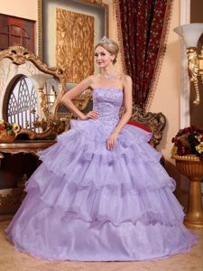 Lilac Strapless Beading Tiers and Ruffles Decorate Quinces Dresses
