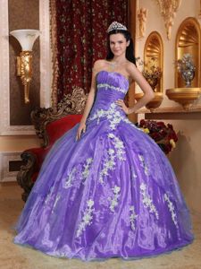 Light Purple Strapless Ruches and Appliques Accent Quince Gowns