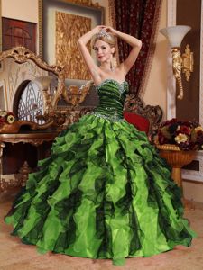Floor-Length Sweetheart Ruffled Beading Dresses for 15 with Ruches