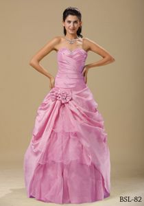 Pink A-line Hand Made Flowers Ruched Strapless Sweet 15 Dresses