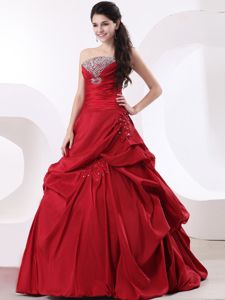 Wholesale Red Ruche Strapless Dresses for Sweet 16 with Beading