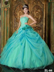 Turquoise Ball Gown Strapless Quinceanera Dresses with Appliques