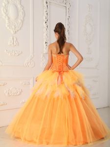 Orange Tulle Sweetheart Quinceanera Dress with Beaded Appliques