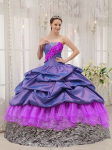 Zebra Printing Beading Quinces Dresses with Ruffles and Pick-ups