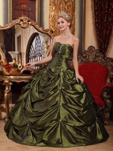 Olive Green Strapless Beading Quinceanera Dresses with Pick-ups