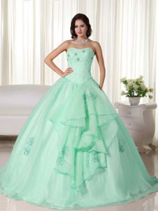 Apple Blue Sweetheart Embroidery and Ruffles Quinceanera Gowns