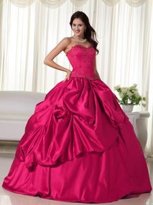 Coral Red Sweetheart Embroidery Dress for Quince with Pick-ups