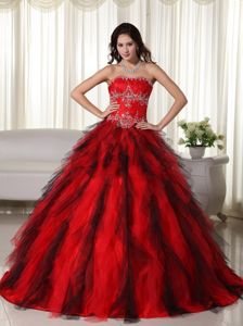 The Bachelor Elegant Red Strapless Appliques Quinceanera Dresses with Ruffles