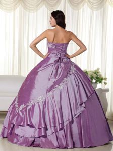 Purple Strapless Taffeta Lace up Back Appliques Quinceanera Dresses
