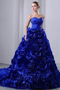 Rolling Flowers Brush Train Royal Blue Dresses for a Quinceanera