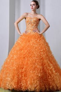 Brush Train Rolling Flowers Beaded Orange Red Quince Dress