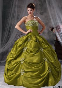 Olive Green Quinceanera Gowns with Pick-ups and Appliques