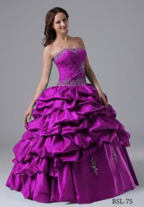 Pick-ups Fuchsia Ball Gown Quinceanera Dress with Appliques